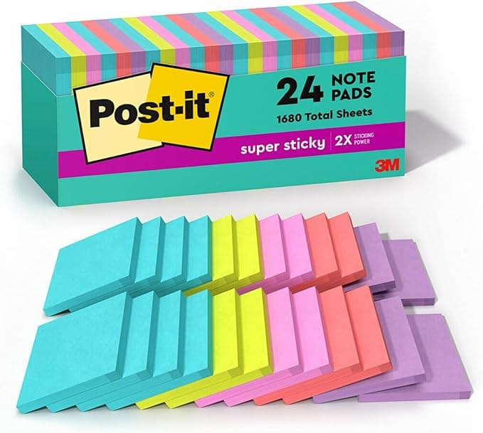 Post-it Super Sticky Notes, 24 Sticky Note Pads, 3 x 3 in.