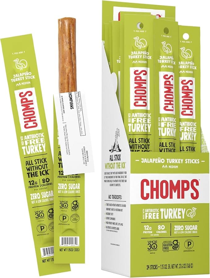 Chomps Jalapeño Turkey Jerky Meat Snack Sticks 24-Pack